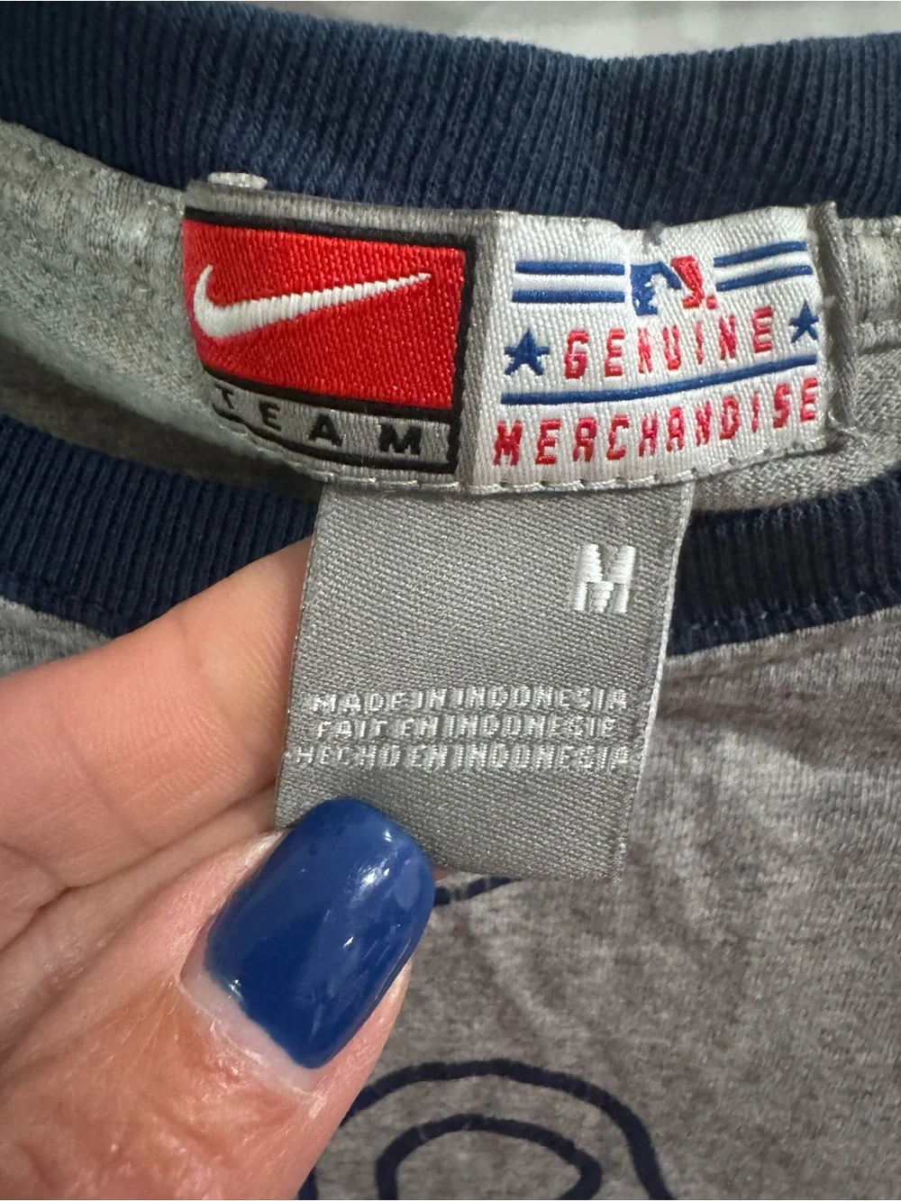 Nike Grey and Navy Raglan Kids Tee with B Logo